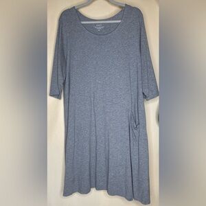 Pure Jill 2X 3/4 Sleeve Easy Knit Seamed Dress Pocket Cotton/Modal Gray